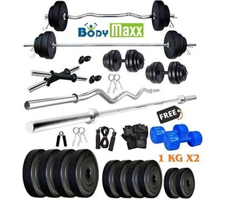 Body Maxx 30 Kg PVC Weight Plates, 5 and 3 ft Rod, 2 D. Rods Home Gym Equipment Dumbbell Set.